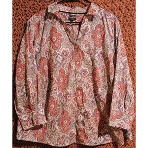 Talbots Woman’s Shirt Blouse Wrinkle Resistant Pink Paisley Sz 22 Womans Petite